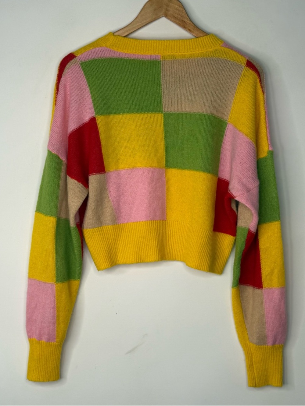 ZARA Multicolor Colorblock Crewneck Sweater Yellow, Pink, Green & Red Size M - Picture 3 of 9